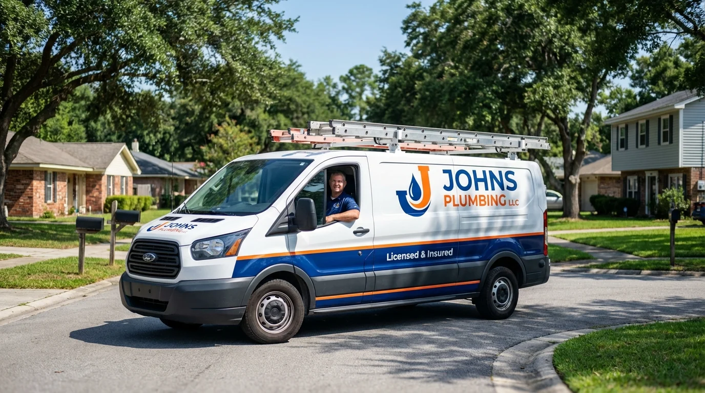 Johns Plumbing LLC service van in French Settlement, LA