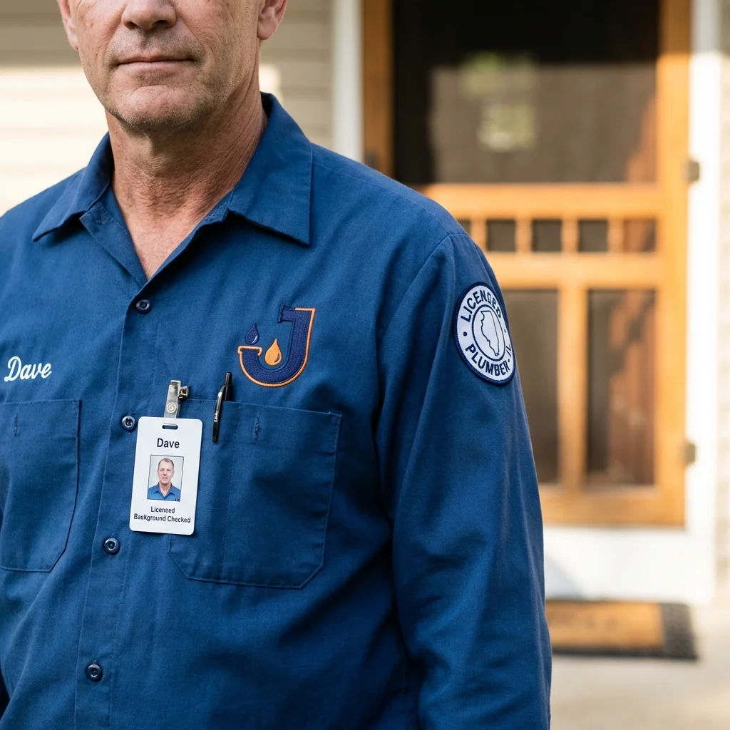 Licensed plumber showing ID badge in French Settlement, LA