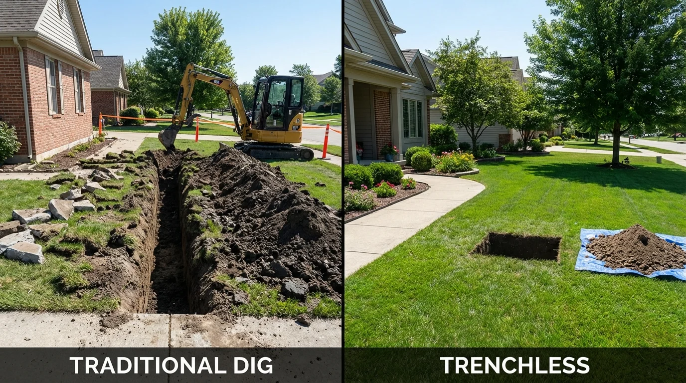 Trenchless sewer repair with minimal yard damage versus traditional excavation in French Settlement, LA